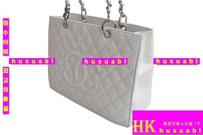 샤넬 캐베어 샤핑백 은장 화이트 20995-6